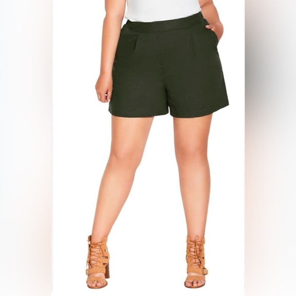 City Chic Sicilian High Waist Linen & Cotton Shorts In Olive Size XXL/24